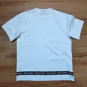 Helmut Lang Men's Stripe Logo T-Shirt White Sz L Short Sleeve